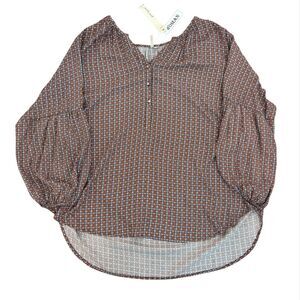 Grand & Greene V-Neck‎ Top 2X Rhinestone Buttons 3/4 Bishop Sleeves Casual Comfy